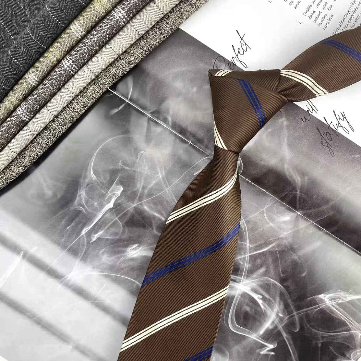 Retro Coffee Color Orange Red Striped Tie Hand Hit 8CM Men