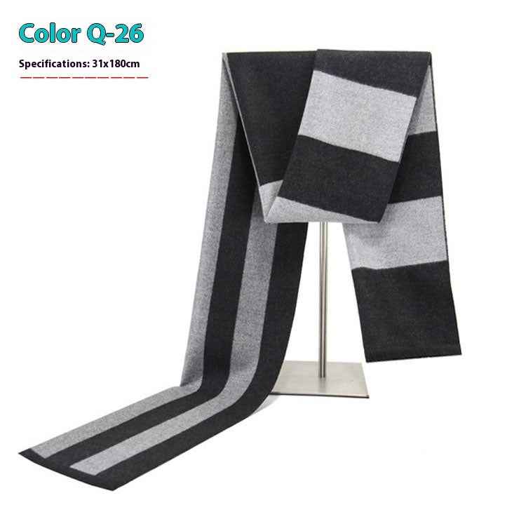 New Men's Winter Warm Cashmere-like Striped Business Scarf For Young People