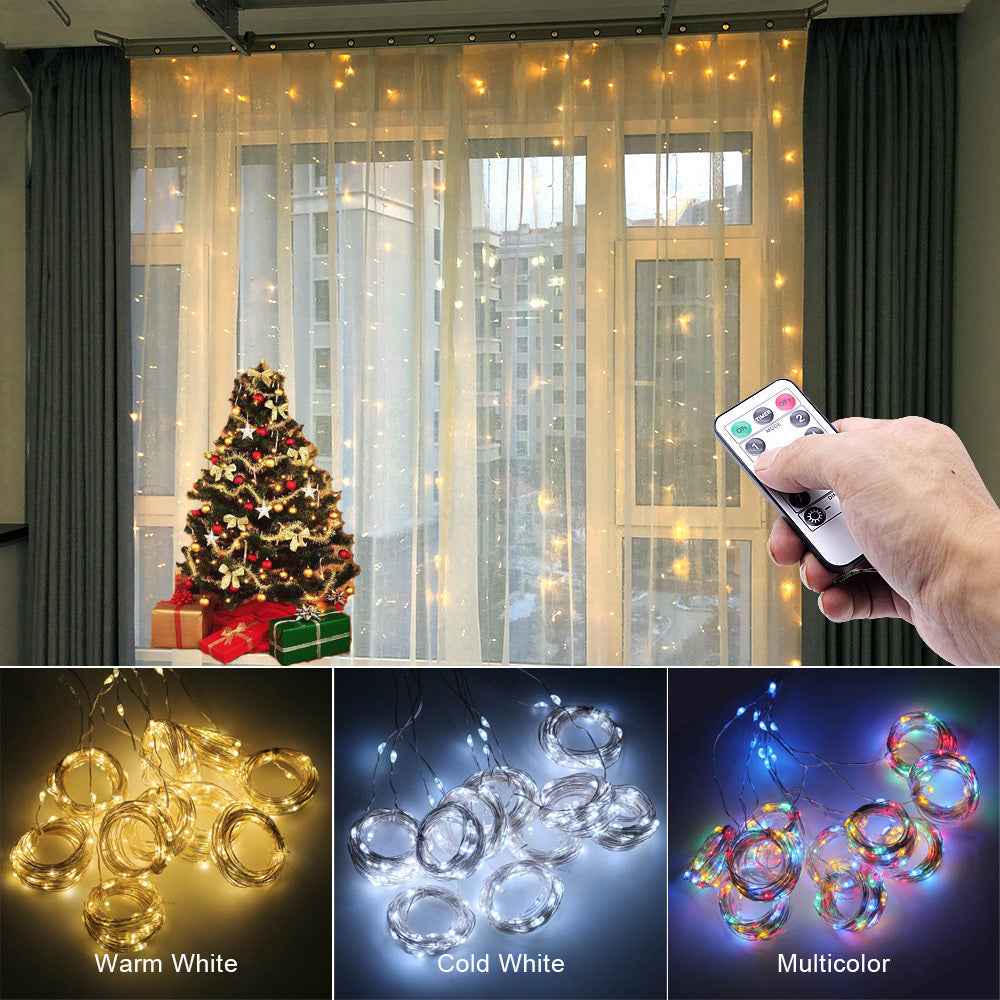 LED Curtain Garland On The Window USB String Lights Remote Control Christmas Decorations For Home Room