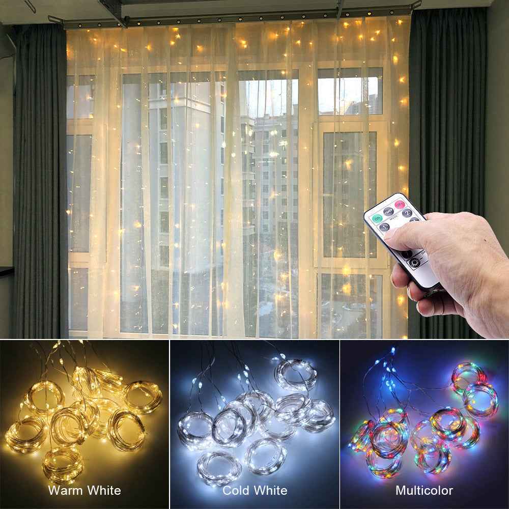 LED Curtain Garland On The Window USB String Lights Remote Control Christmas Decorations For Home Room