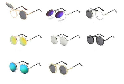 New Vintage Round Steampunk Sunglasses Flip-Up UV Protection Metal Frame Men And Women Summer Cycling Sun Glasses