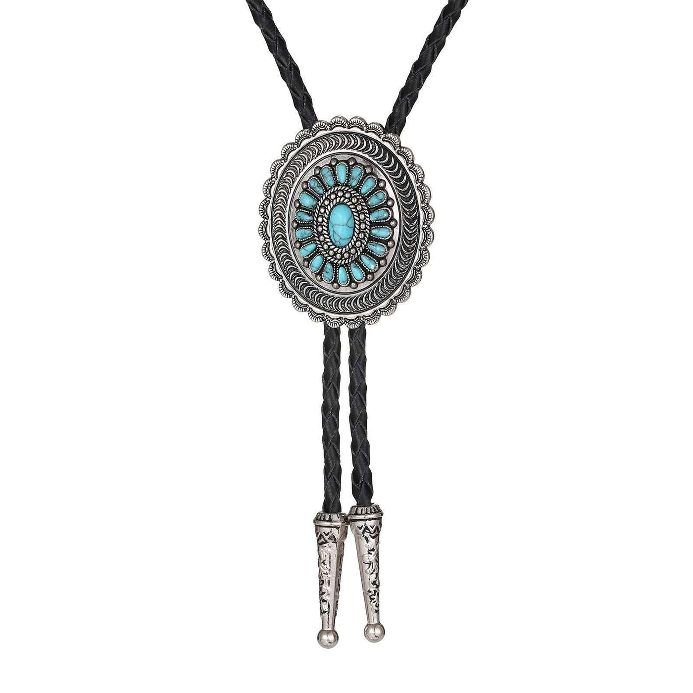 American Indian Western Style Turquoise Carved Bolo Tie