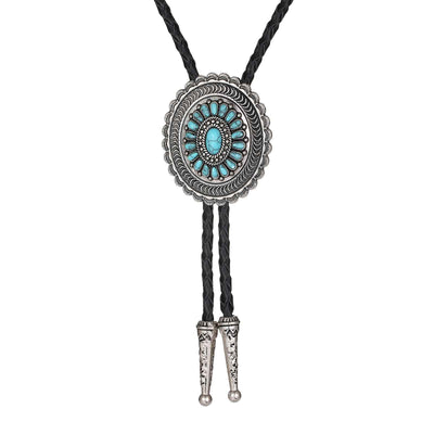 American Indian Western Style Turquoise Carved Bolo Tie