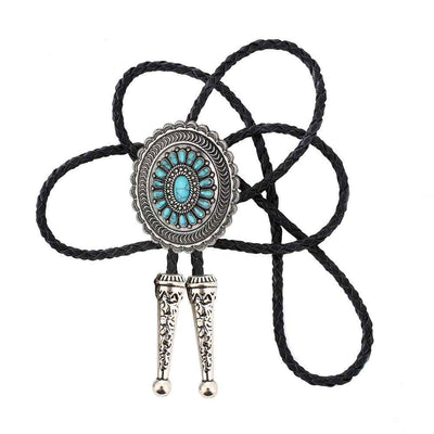 American Indian Western Style Turquoise Carved Bolo Tie