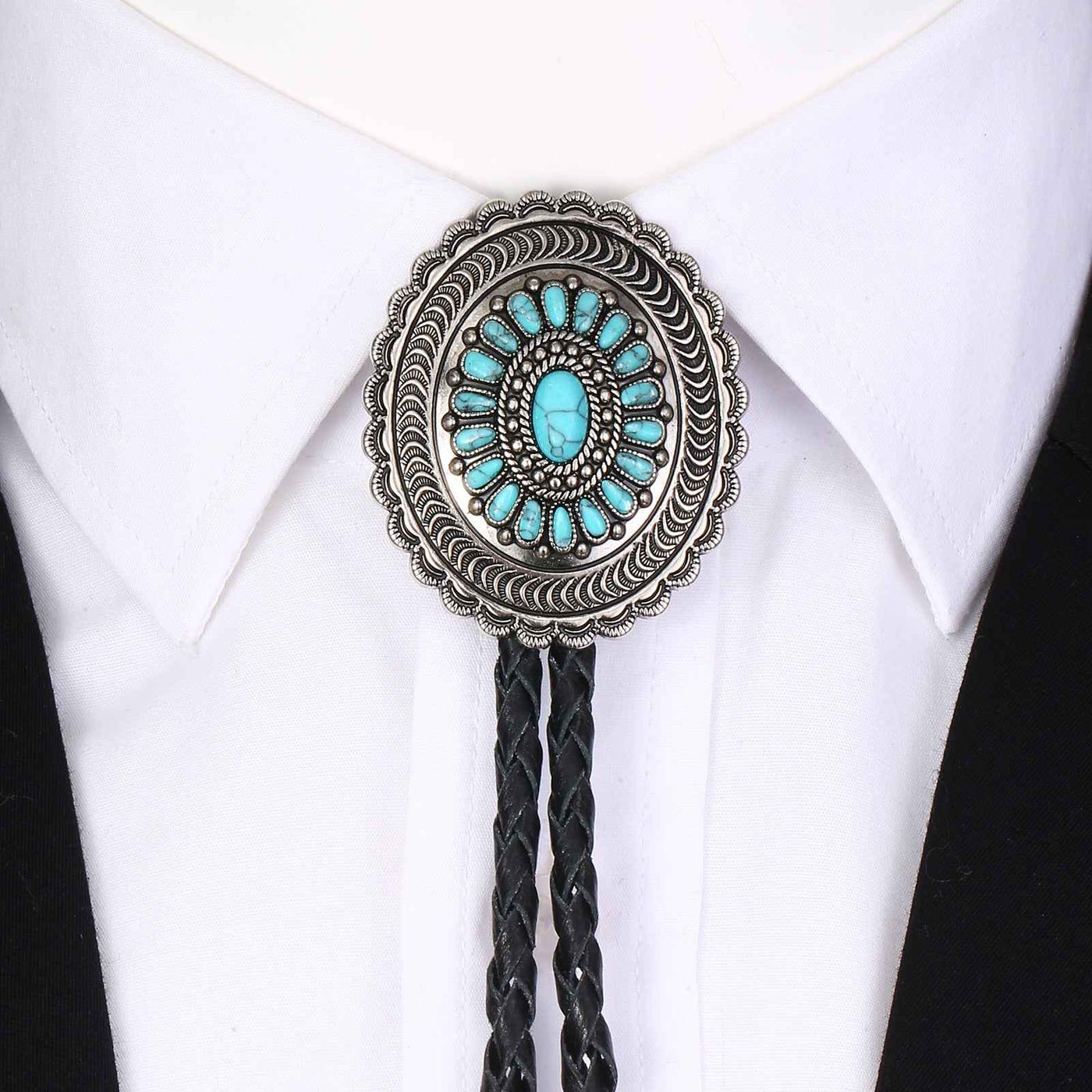American Indian Western Style Turquoise Carved Bolo Tie