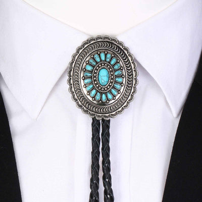 American Indian Western Style Turquoise Carved Bolo Tie