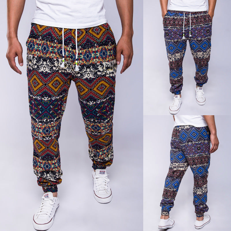Famous Ethnic Style Printed Cotton Hemp Casual Pants SHOPPORA