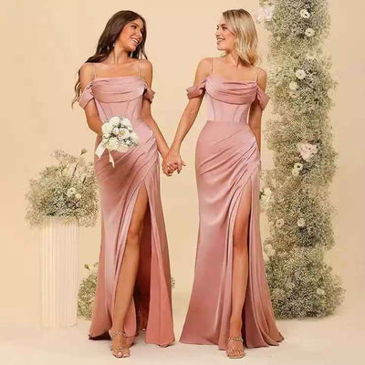 Off-the-shoulder Satin Bridesmaid Corset Ball Gown