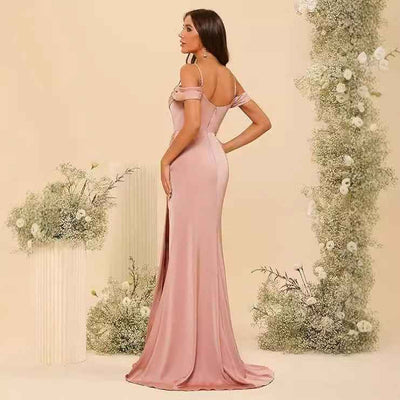 Off-the-shoulder Satin Bridesmaid Corset Ball Gown