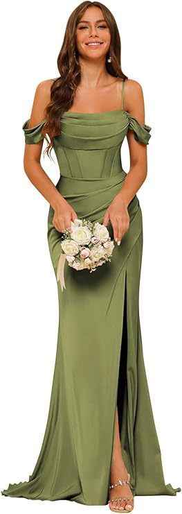Off-the-shoulder Satin Bridesmaid Corset Ball Gown