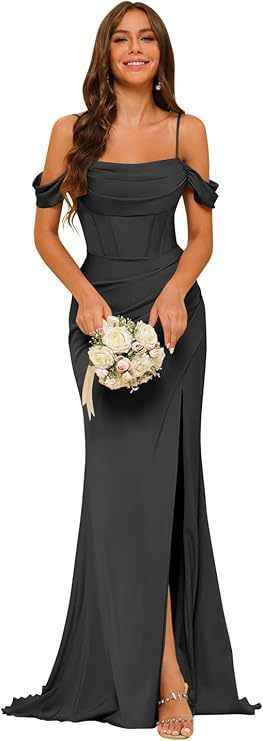 Off-the-shoulder Satin Bridesmaid Corset Ball Gown