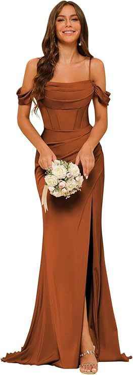 Off-the-shoulder Satin Bridesmaid Corset Ball Gown