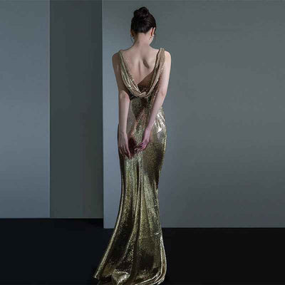 Fishtail Evening Dress For Women Elegant Sequins Annual Meeting Sexy Backless
