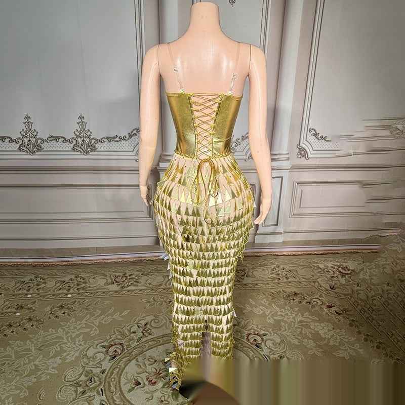Golden Bright Surface Bandage Design Tight Waist Slimming Mermaid Day Formal Dress
