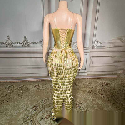 Golden Bright Surface Bandage Design Tight Waist Slimming Mermaid Day Formal Dress