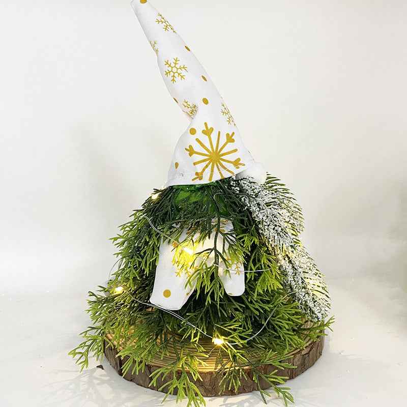Golden Green Christmas Supplies Window Decoration Green Plants With Lights Faceless Elderly Floor Fine Doll