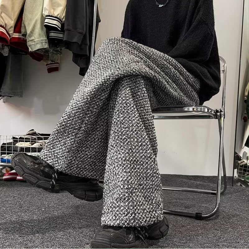 American Retro Houndstooth Woolen Wide-leg Pants Men SHOPPORA