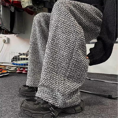 American Retro Houndstooth Woolen Wide-leg Pants Men SHOPPORA