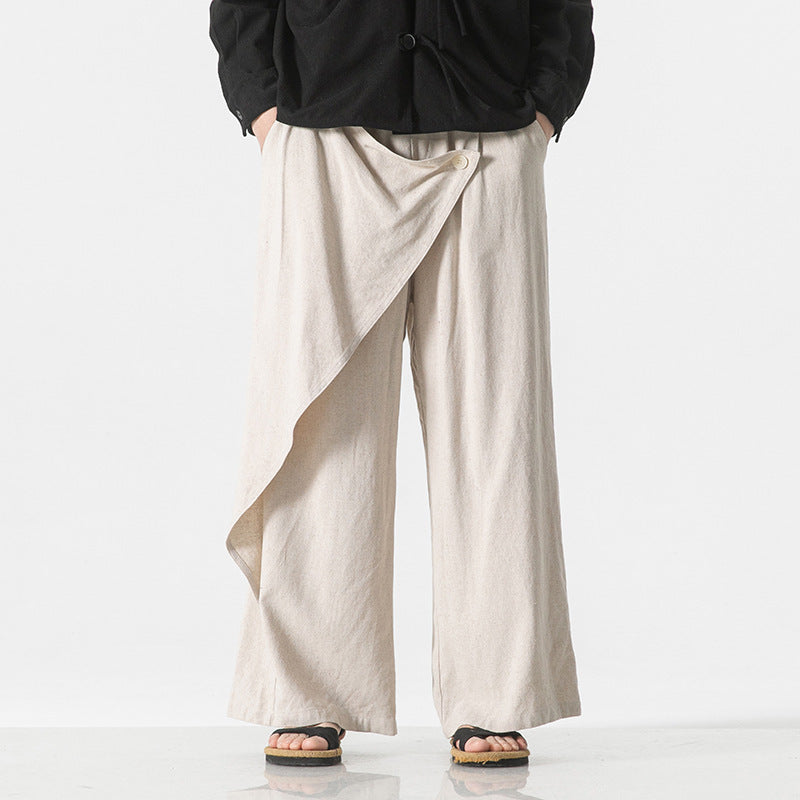 Cotton And Linen Casual Trousers Retro Plus Size Fashion Linen Men's Wide Leg Pants SHOPPORA