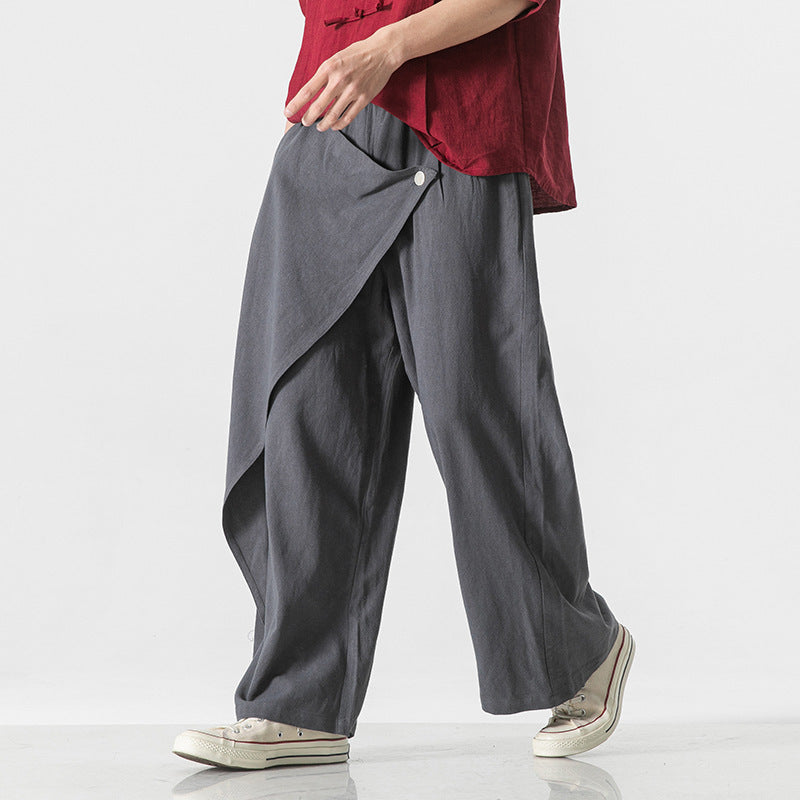 Cotton And Linen Casual Trousers Retro Plus Size Fashion Linen Men's Wide Leg Pants SHOPPORA