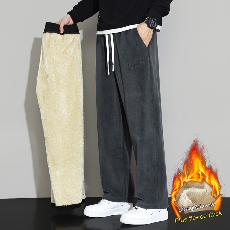Winter Men's Casual Cashmere Pants Straight Wide-leg Pants SHOPPORA