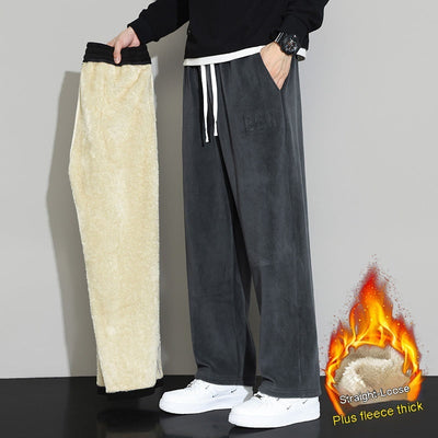 Winter Men's Casual Cashmere Pants Straight Wide-leg Pants SHOPPORA