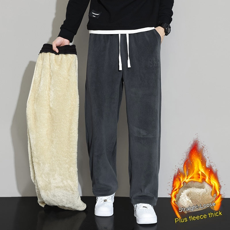Winter Men's Casual Cashmere Pants Straight Wide-leg Pants SHOPPORA