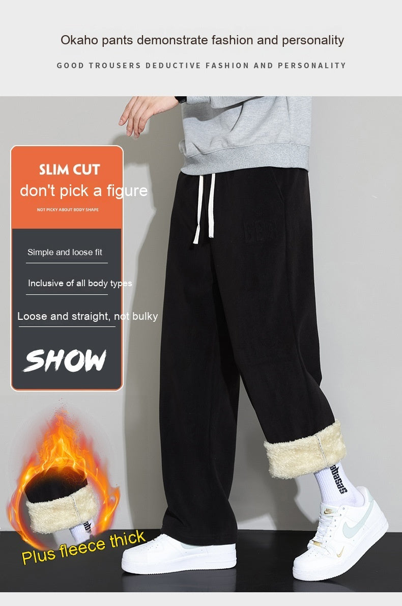 Winter Men's Casual Cashmere Pants Straight Wide-leg Pants SHOPPORA