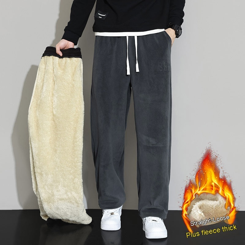 Winter Men's Casual Cashmere Pants Straight Wide-leg Pants SHOPPORA