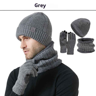 Winter New Thickened Men's Hat Scarf Gloves Three-piece Set