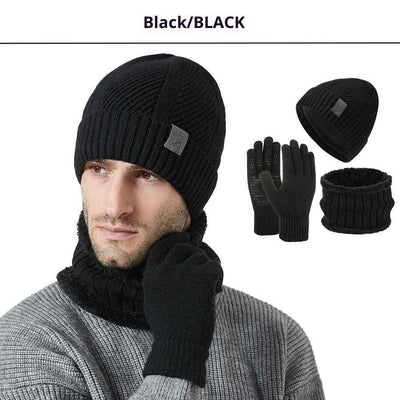 Winter New Thickened Men's Hat Scarf Gloves Three-piece Set