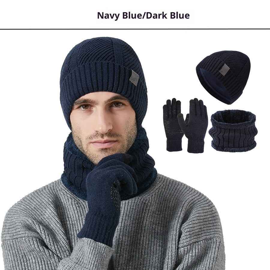 Winter New Thickened Men's Hat Scarf Gloves Three-piece Set