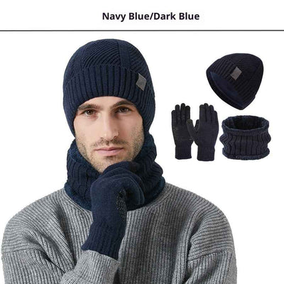 Winter New Thickened Men's Hat Scarf Gloves Three-piece Set