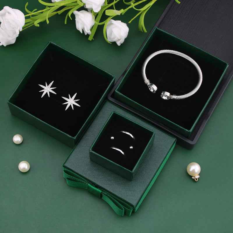 Packaging Gift Box Dark Green Bow Jewelry Box Ring Box Necklace Box Jewelry Box Bracelet Box Wholesale