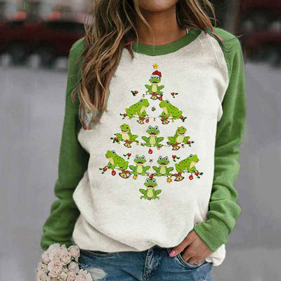 Women's Christmas Printed Round Neck Long Sleeve T-shirt