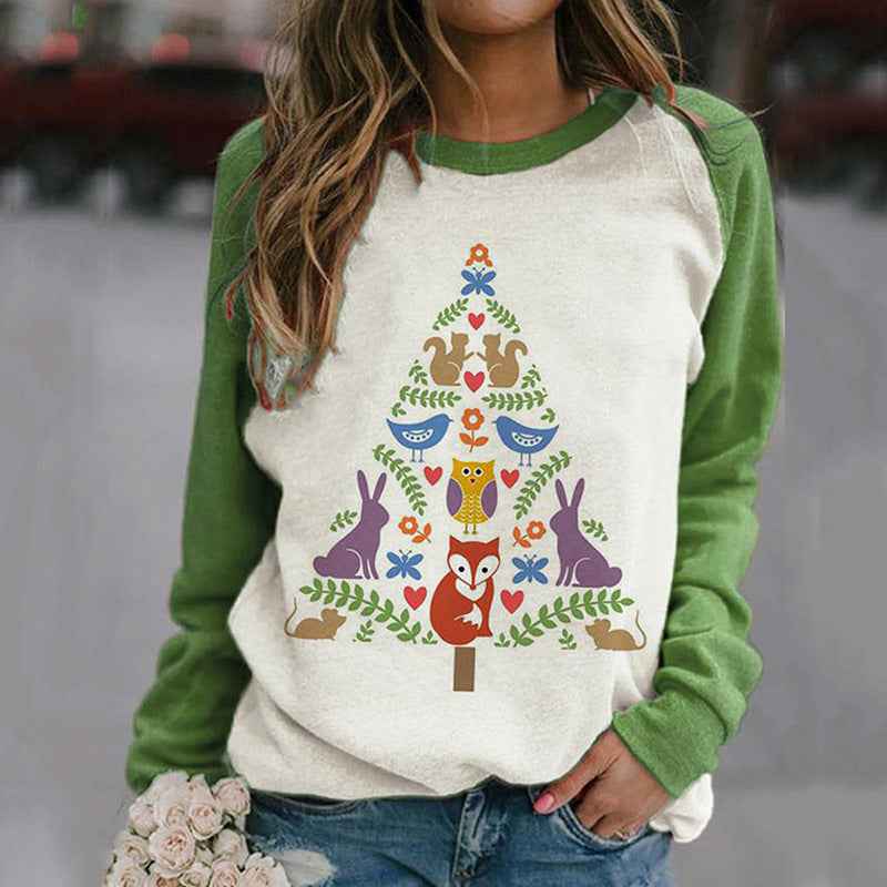 Christmas Round Neck Long Sleeve Printed Sweater