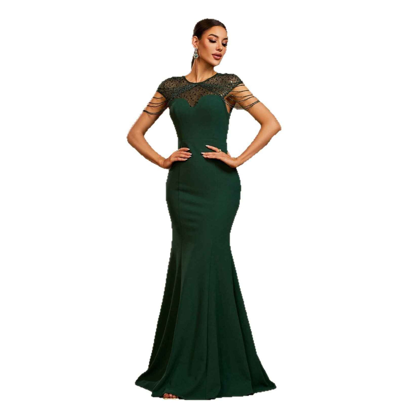 Elegant Sleeveless Round Neck Sequins Slim-fit Sheath Banquet Fishtail Evening Dress