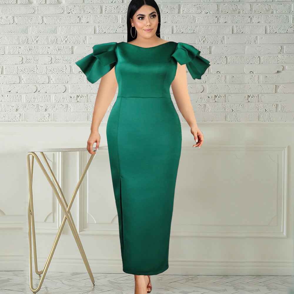 High-Waisted Sleeveless Plus Size Slim-Fit Wrap-Up Party Banquet Evening Dress
