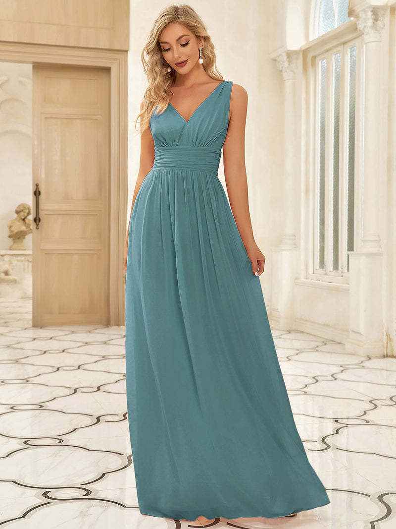 Deep V-neck Bridesmaid Plus Size High Waist Evening Dress