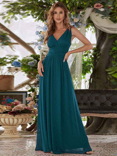 Deep V-neck Bridesmaid Plus Size High Waist Evening Dress