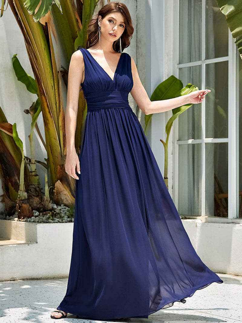 Deep V-neck Bridesmaid Plus Size High Waist Evening Dress