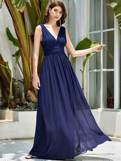 Deep V-neck Bridesmaid Plus Size High Waist Evening Dress