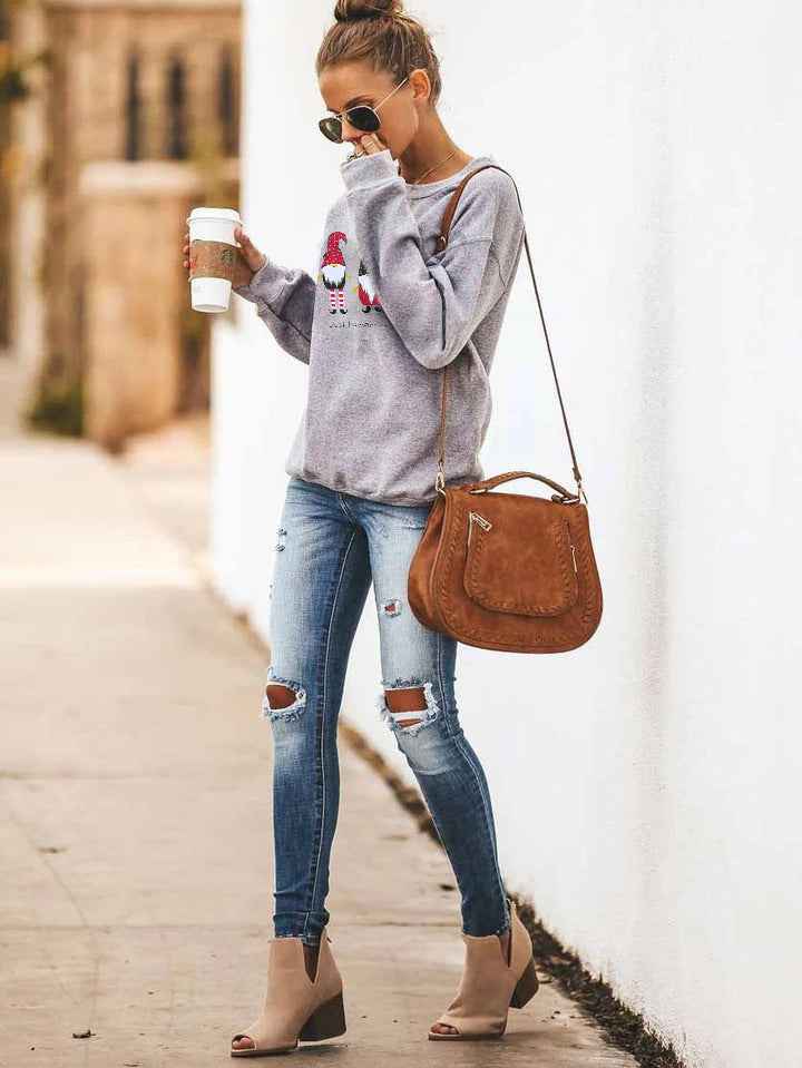 Christmas print long sleeve sweatshirt