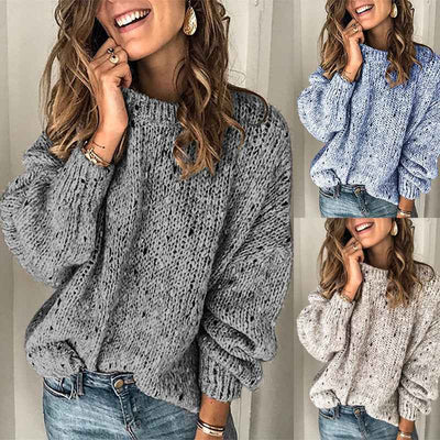Winter Polka Dot Pullover Knitted Sweater Fashion Solid Color Loose Long Sleeve Top Women's Clothing