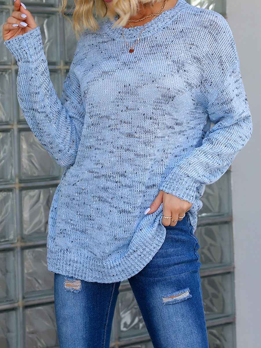 Winter Polka Dot Pullover Knitted Sweater Fashion Solid Color Loose Long Sleeve Top Women's Clothing