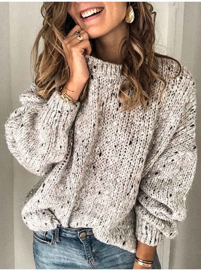 Winter Polka Dot Pullover Knitted Sweater Fashion Solid Color Loose Long Sleeve Top Women's Clothing