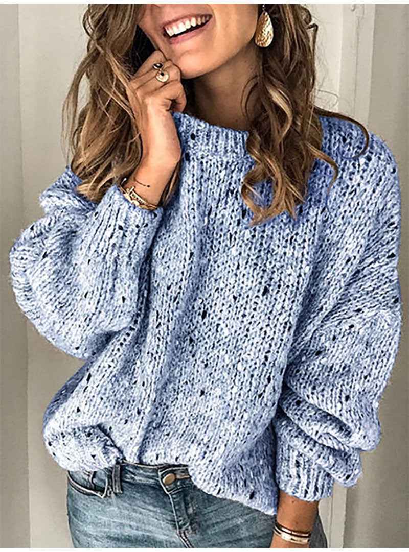 Winter Polka Dot Pullover Knitted Sweater Fashion Solid Color Loose Long Sleeve Top Women's Clothing