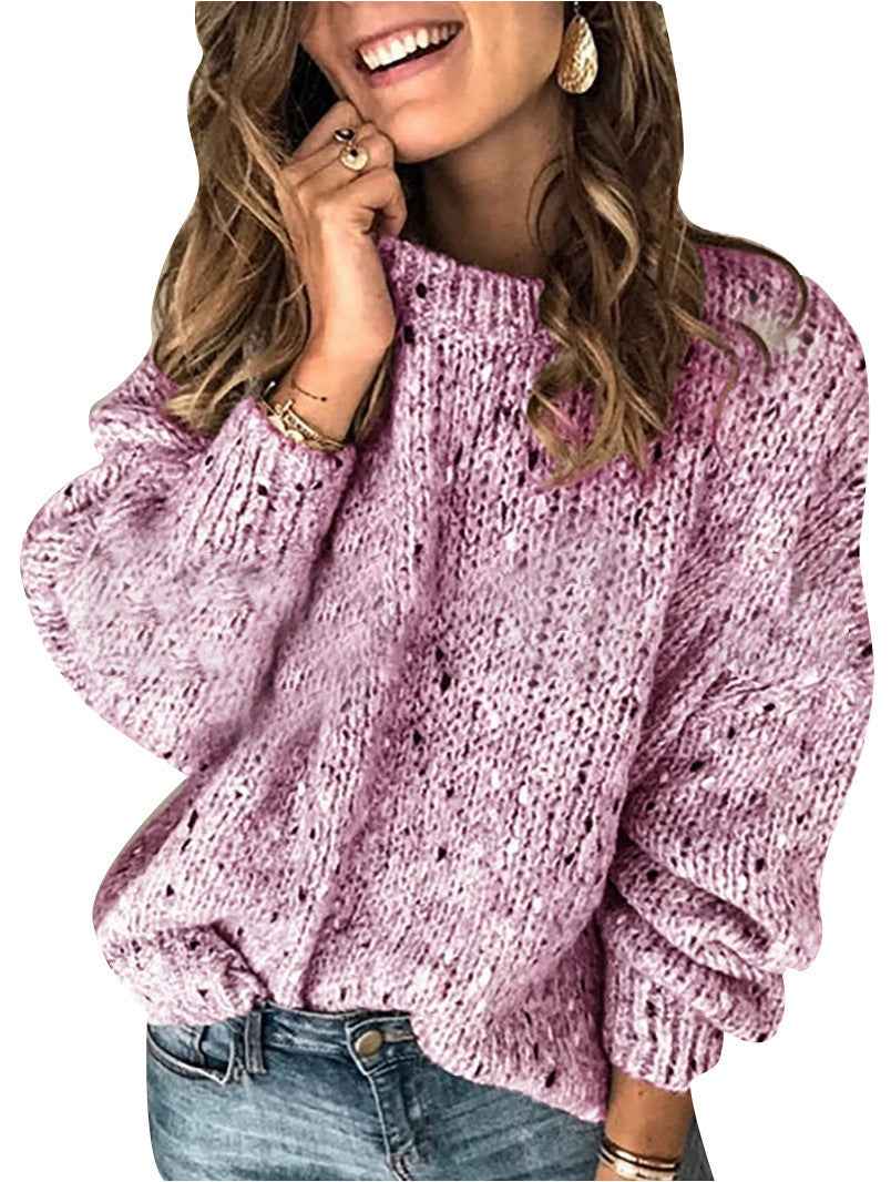 Winter Polka Dot Pullover Knitted Sweater Fashion Solid Color Loose Long Sleeve Top Women's Clothing