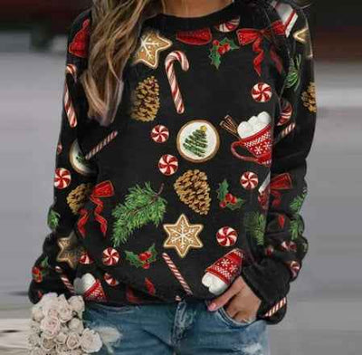 Christmas print fleece sweatshirt