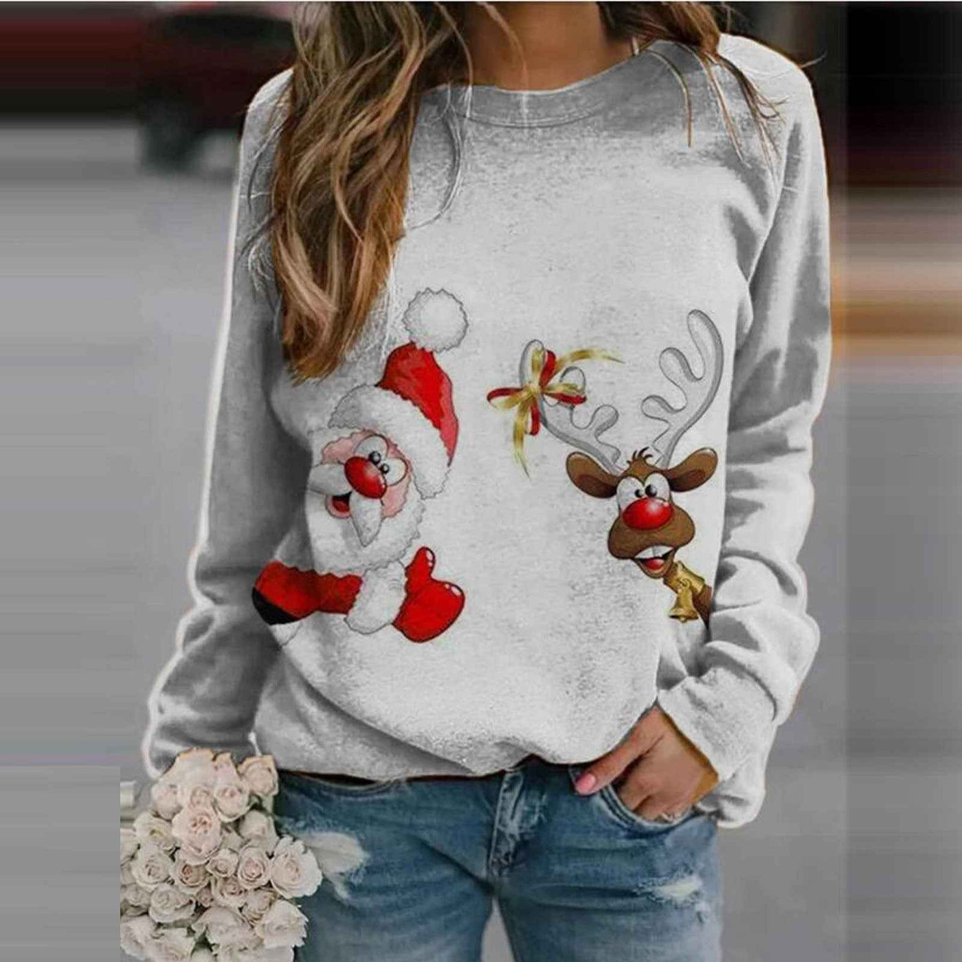 Christmas print fleece sweatshirt